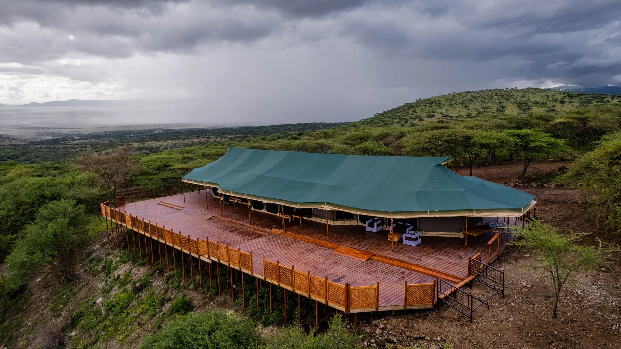 The main tent and its deck over the bush