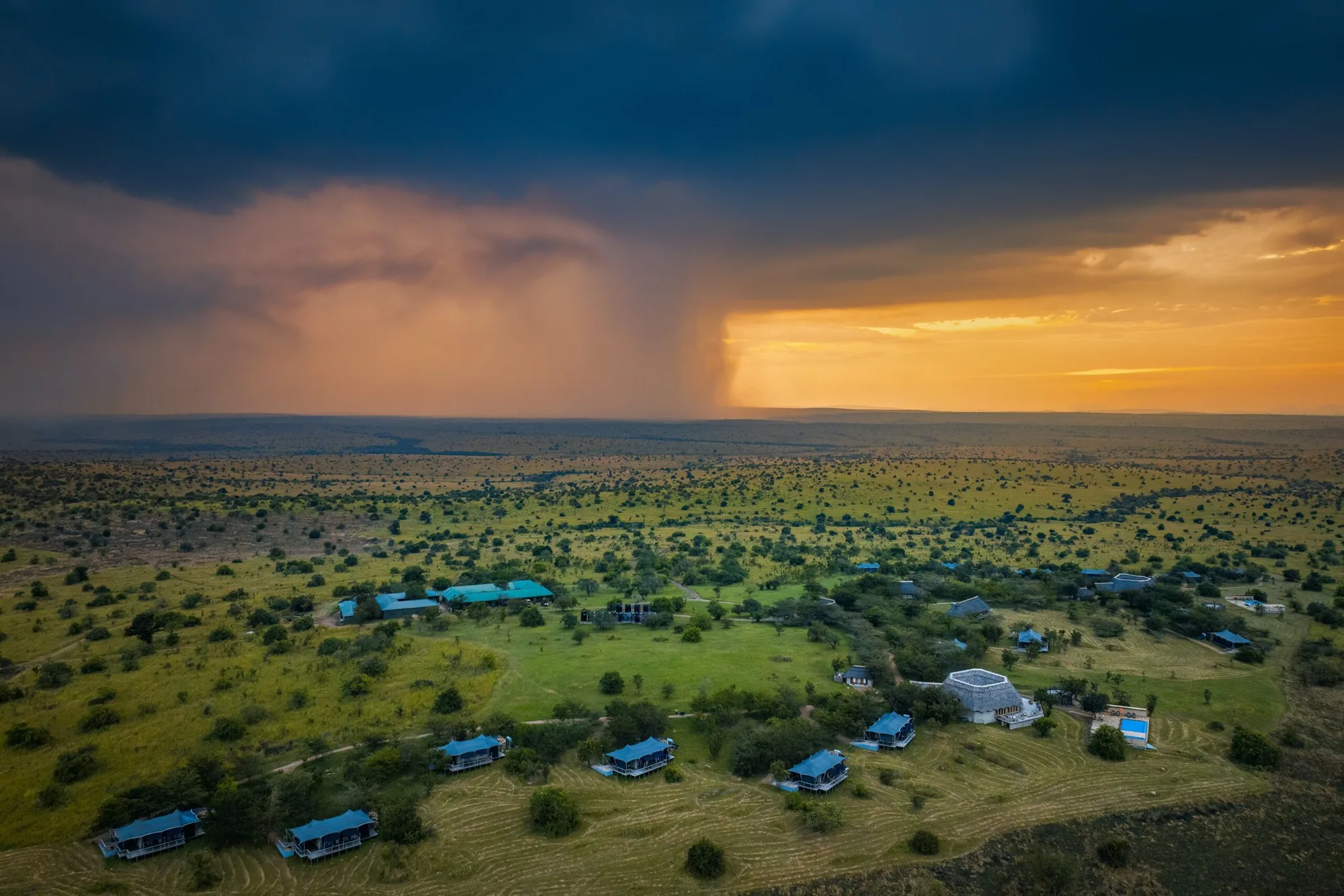 The lodge on the plains from the air