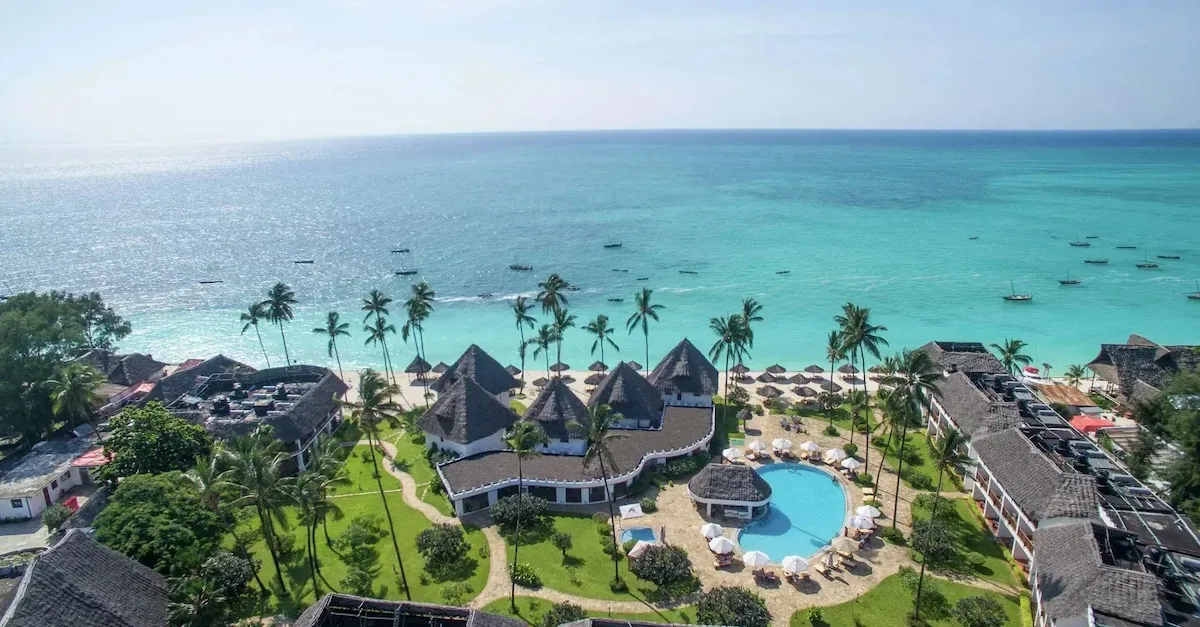 The resort and pool from the air